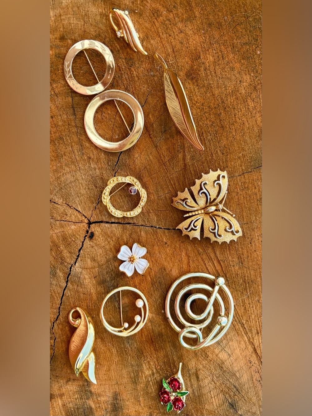 Gold Tone Brooch Bundle - Signed and Not Signed